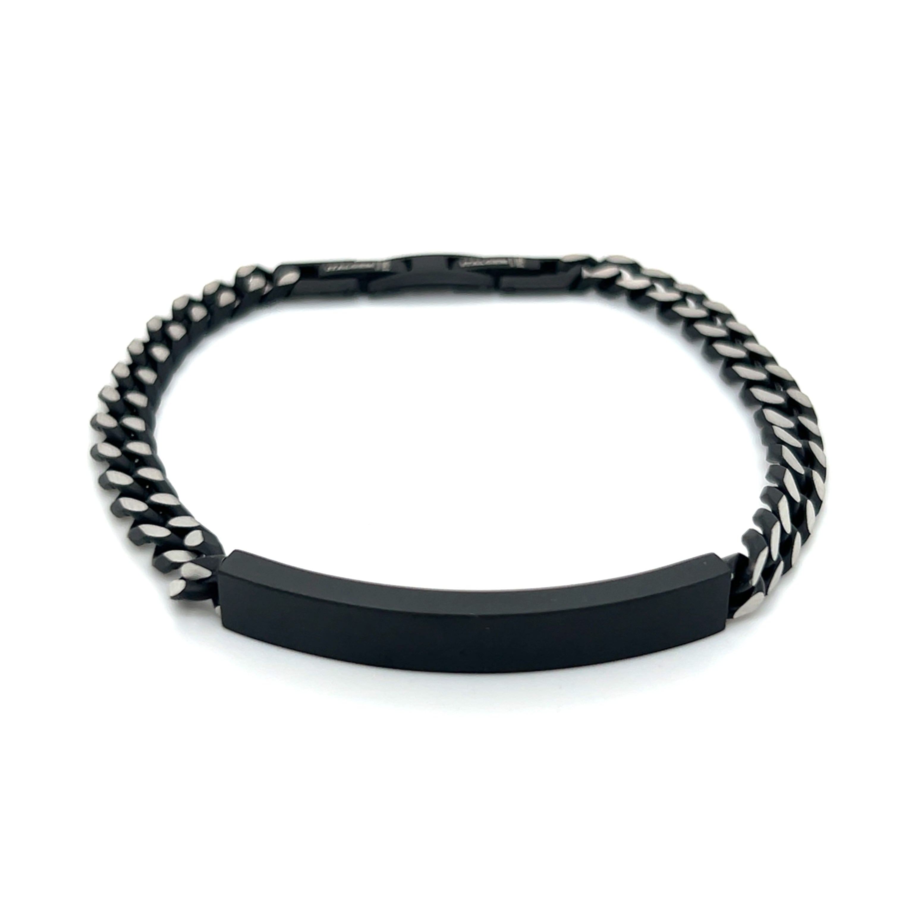 Stainless Steel Black-IP ID-Plate 7mm Curb Bracelet 8+0.5"
