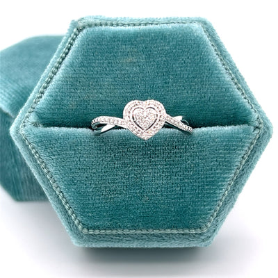 14K White Gold Diamond Heart Halo Promise/Bridal Ring (.10CTW)