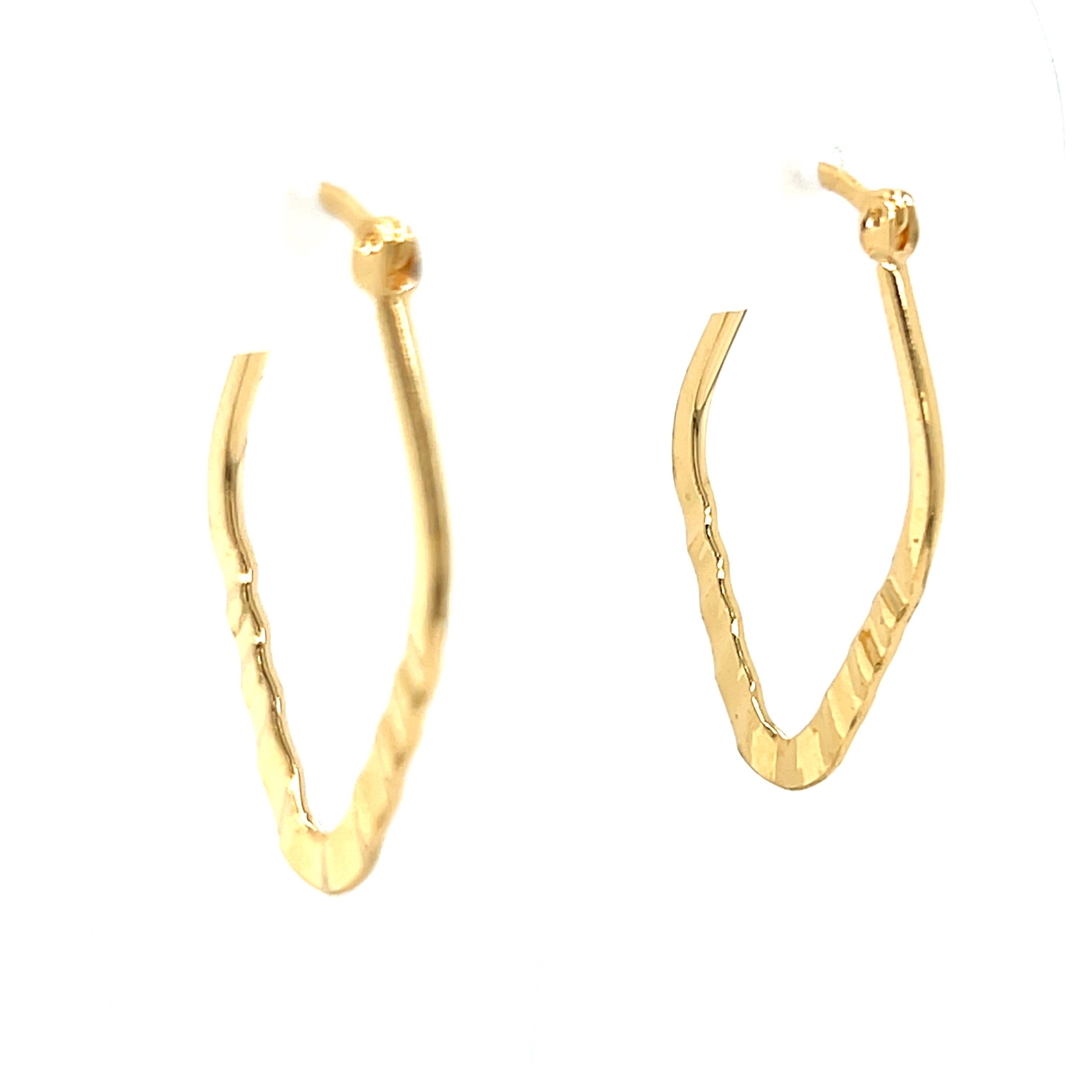 18K Gold-Filled (31mm H x 17mm W) Pointed Drop Oval Wavy Hoop Earrings