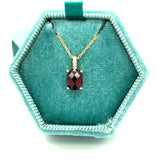 Yellow Gold Checkerboard Oval Garnet and Diamond Bail Pendant