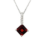 14K White Gold Garnet and Diamond Bail Pendant