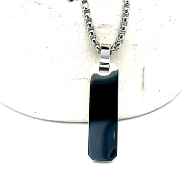 Stainless Steel Brushed and Polished Small Rectangle Dog Tag Necklace 22"