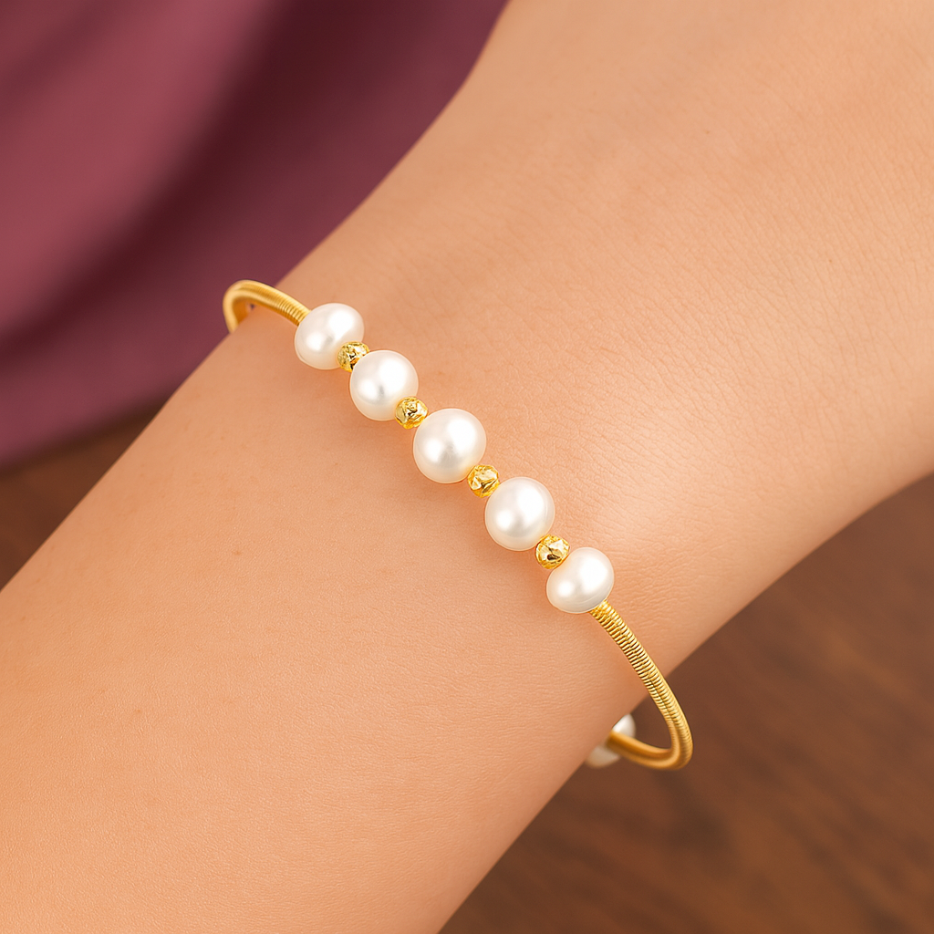 Yellow Plated 7mm Cultured Pearl Adjustable Cuff