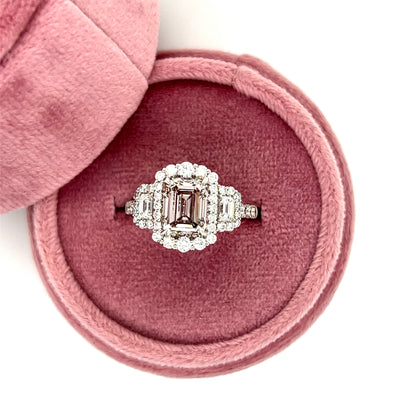 14K White Gold 3.79 Carat Total Weight Lab Grown Diamond 3-Stone Halo Ring