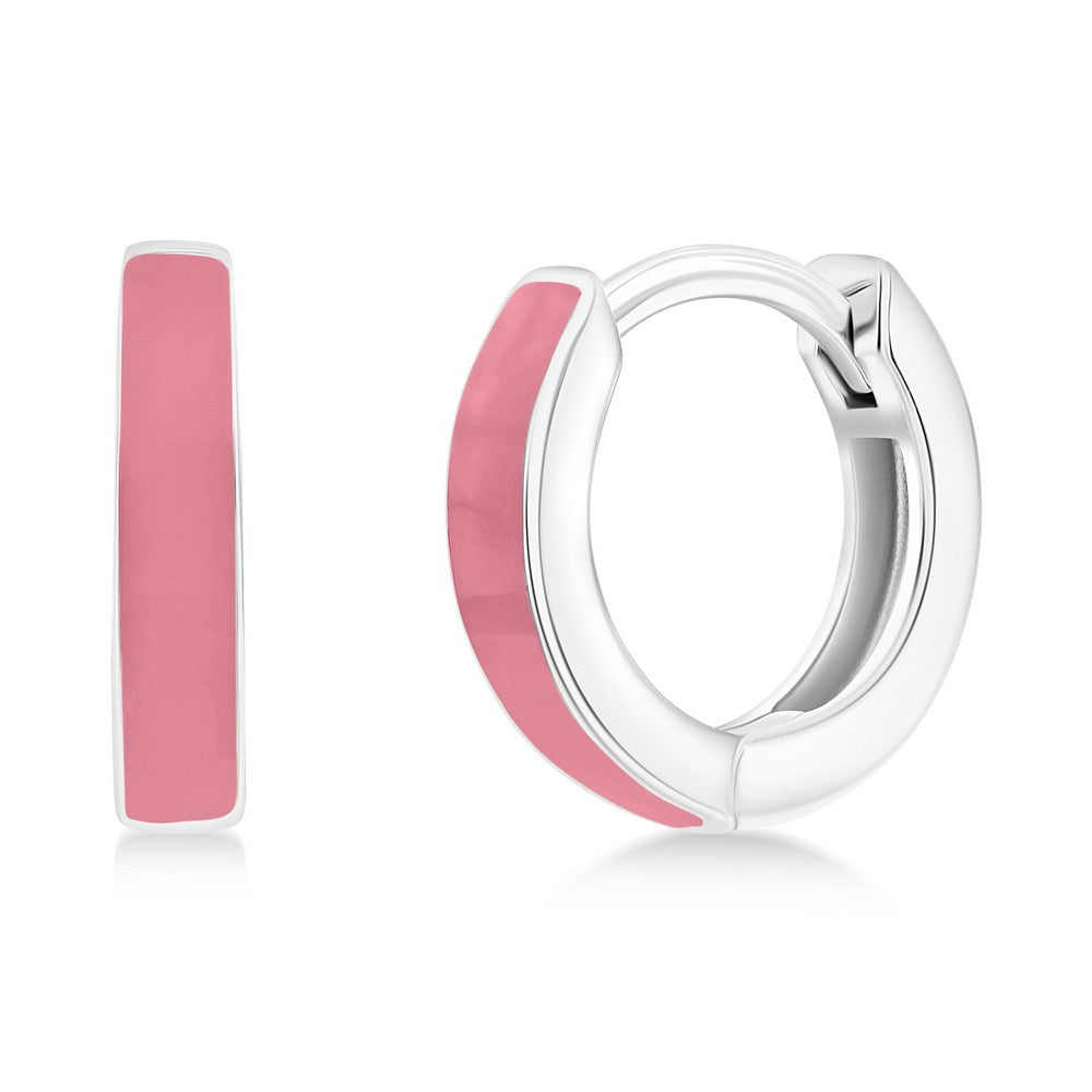 Sterling Silver 11mm Dark Pink Enamel Huggie Hoop Earrings