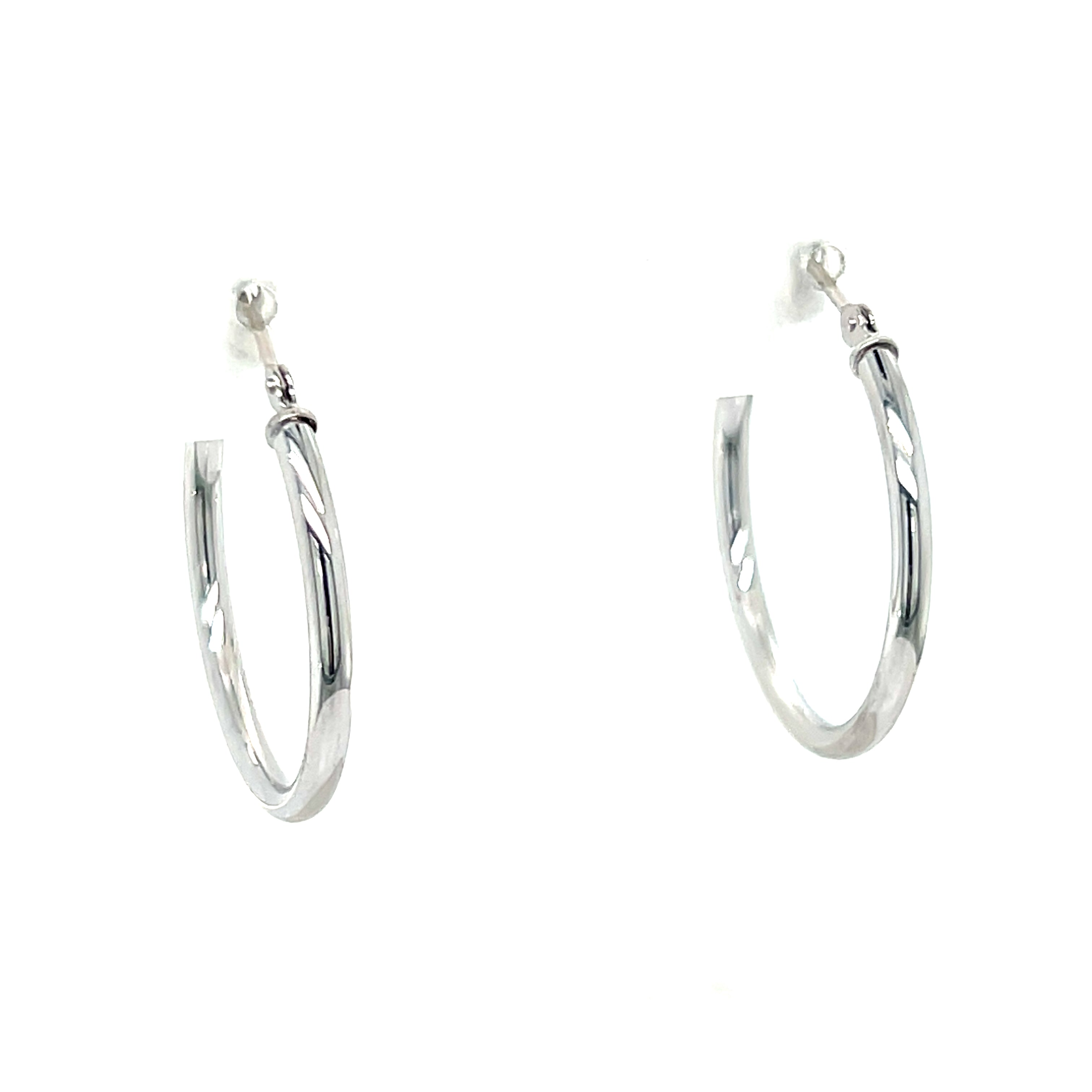 14K White Gold Tubular Hoop Earrings