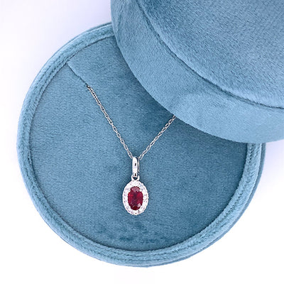 14K White Gold ~1/2 Carat Ruby and 0.12 Carat Total Weight Diamond Pendant
