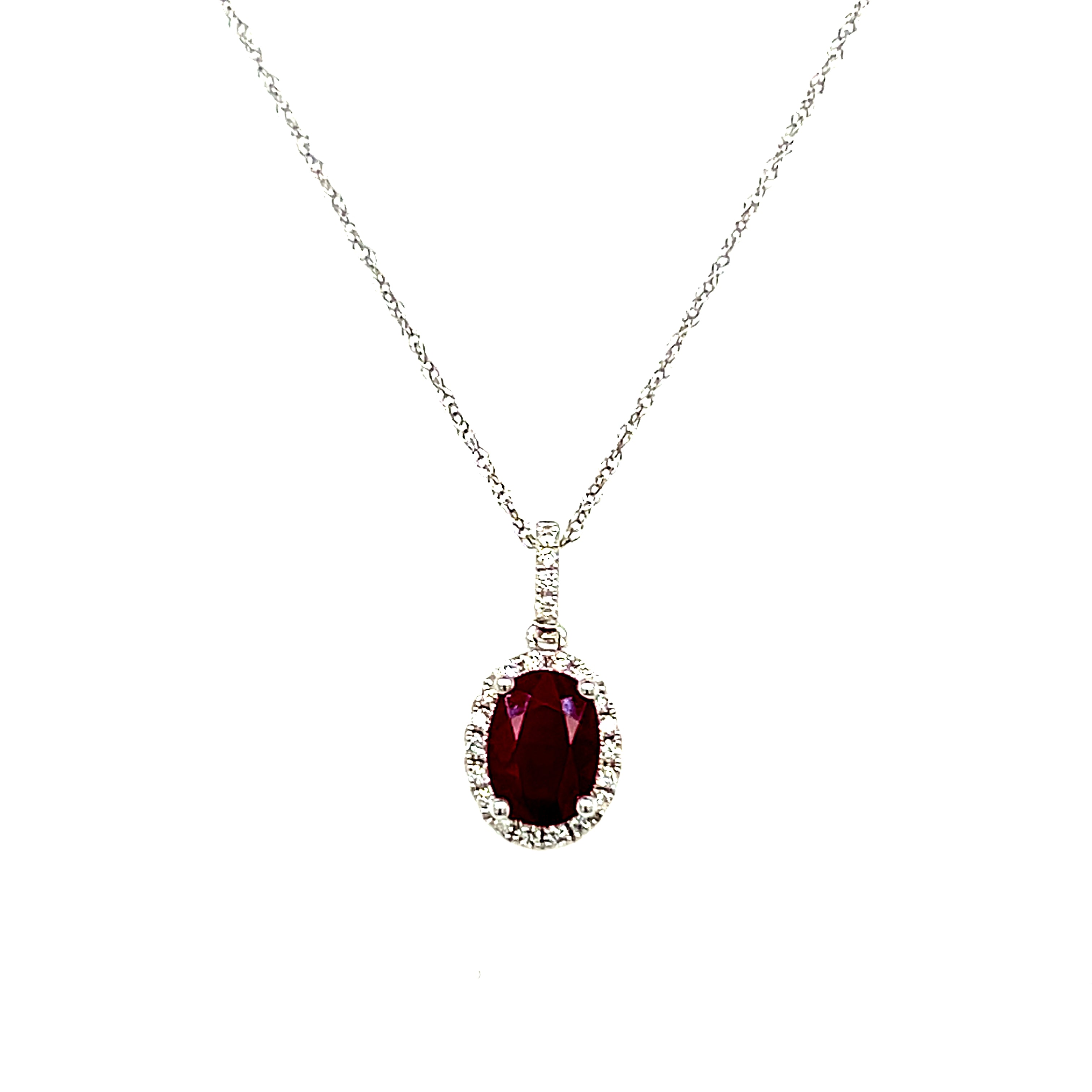 14K White Gold 0.80CT 5x7mm Ruby and 0.101 Carat Total Weight (23) Diamond Pendant