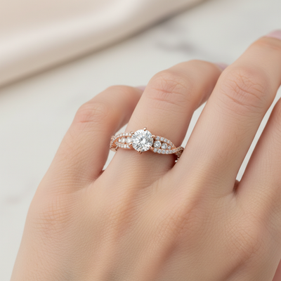 14K Rose Gold Natural Diamond Bridal Engagement Ring