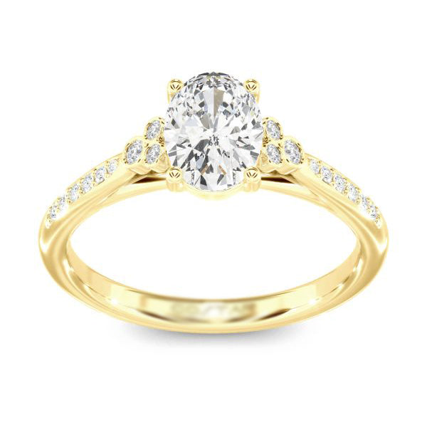 14K Yellow Gold .12 Carat Total Weight VS2-SI1 Clarity, FG Color Diamond 7x5mm Oval Center Semi Mount Bridal Engagement Ring