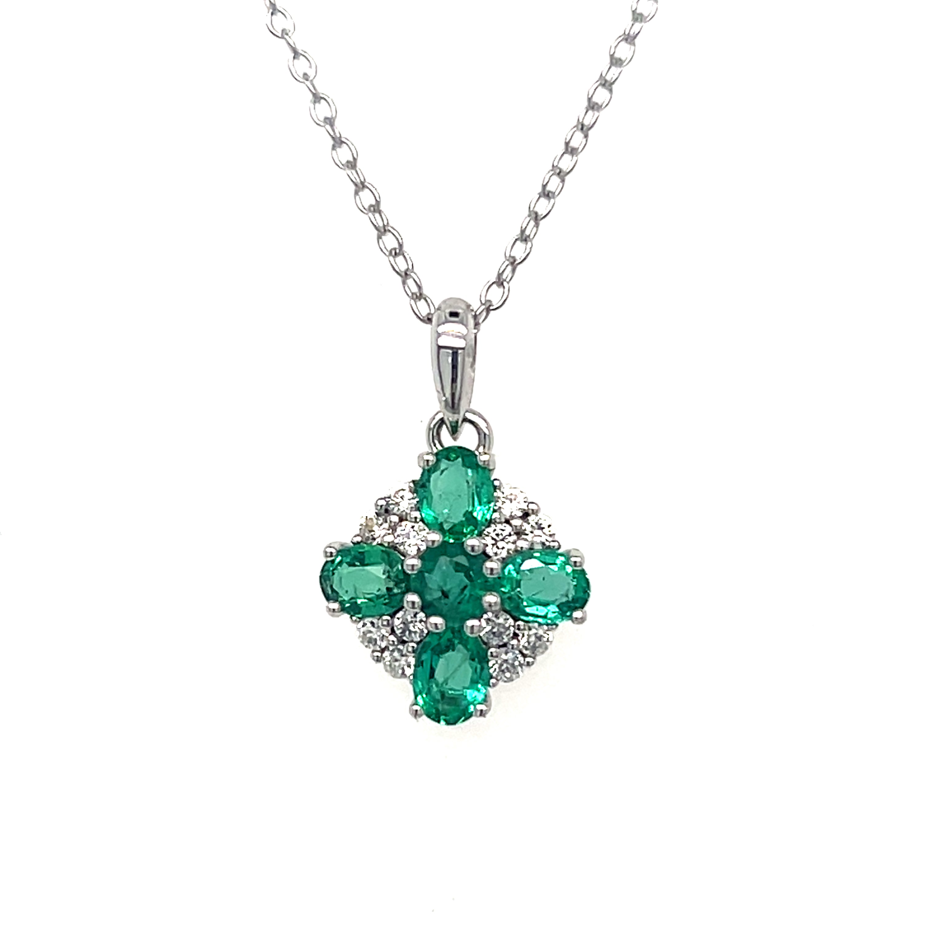 Silver Lab-Created Emerald and White Zircon Fashion Pendant