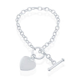 Sterling Silver Engravable Heart Charm Rolo Chain Toggle Bracelet 7.5"