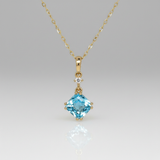 14K Yellow Gold 1.09CT 6x6mm Swiss Blue Topaz and 0.022 Carat Total Weight Diamond Pendant