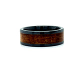 Men's Black Ceramic Whiskey Barrel Wood Inlay Wedding Band