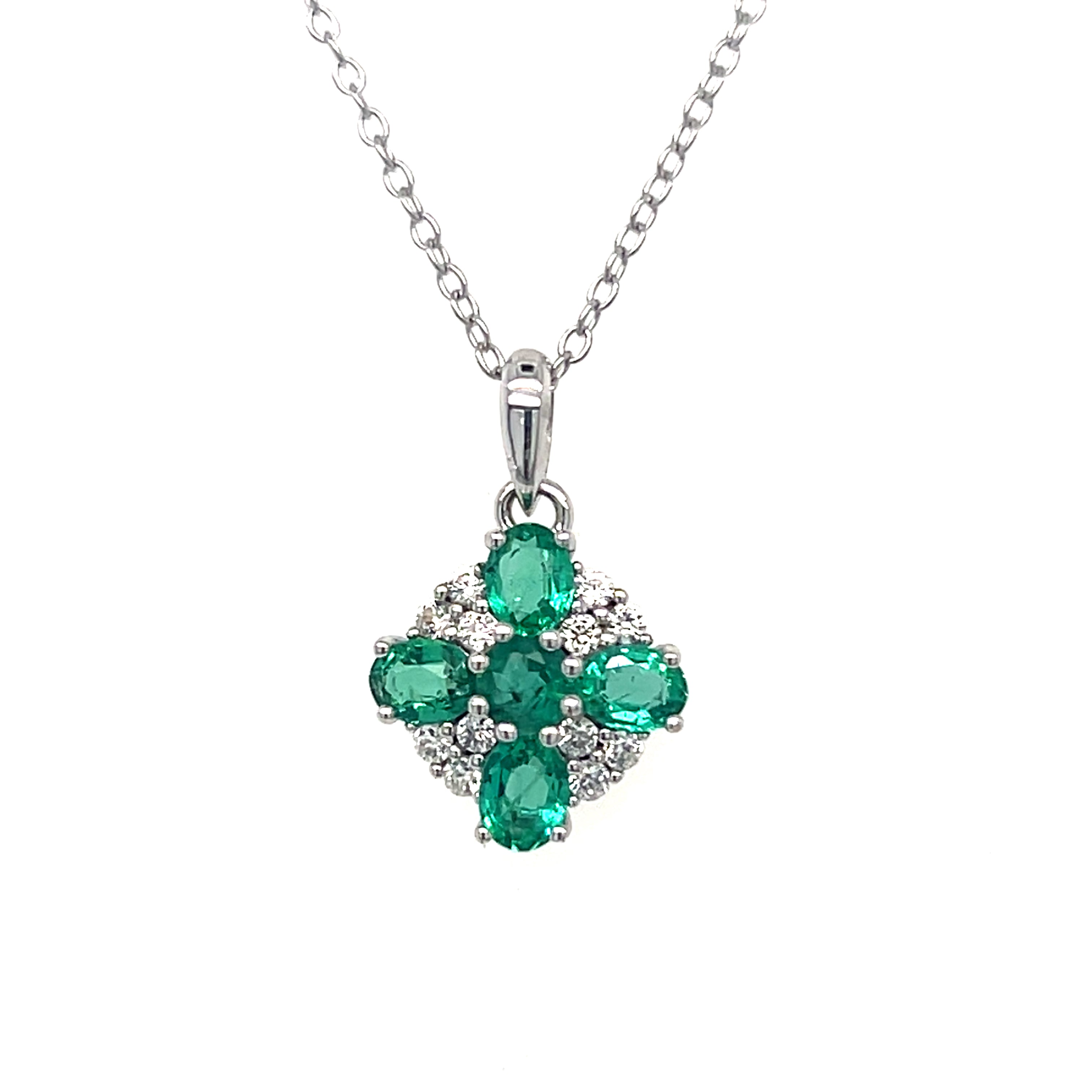 Silver Lab-Created Emerald and White Zircon Fashion Pendant