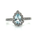 14K White Gold Scalloped Pear-Shaped Aquamarine and Diamond Ring