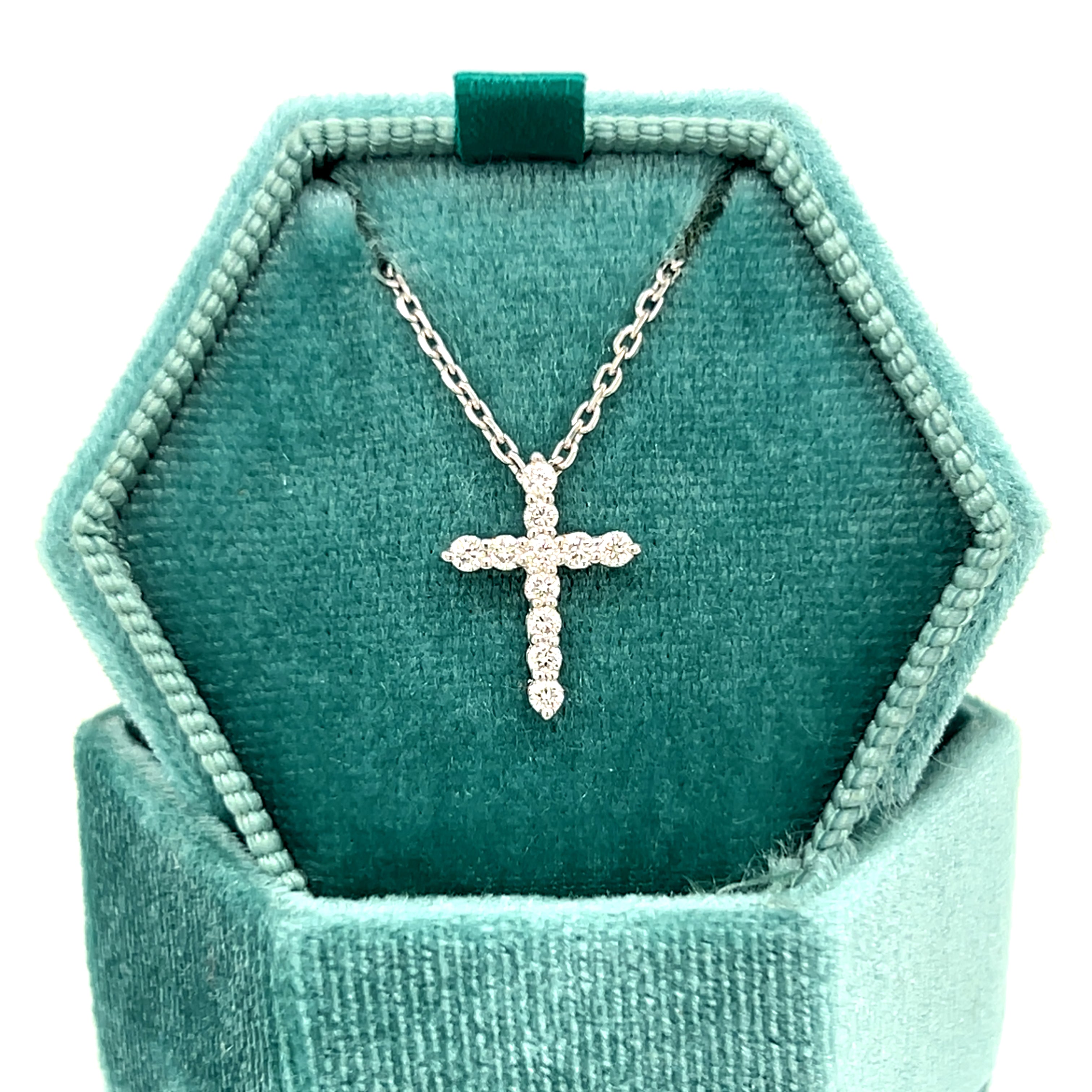 Sterling Silver 0.25 Carat Total Weight Lab Grown Diamond Cross Pendant with Adjustable Chain