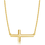 Sterling Silver Gold Plated Sideways Cross Necklace 16+2"