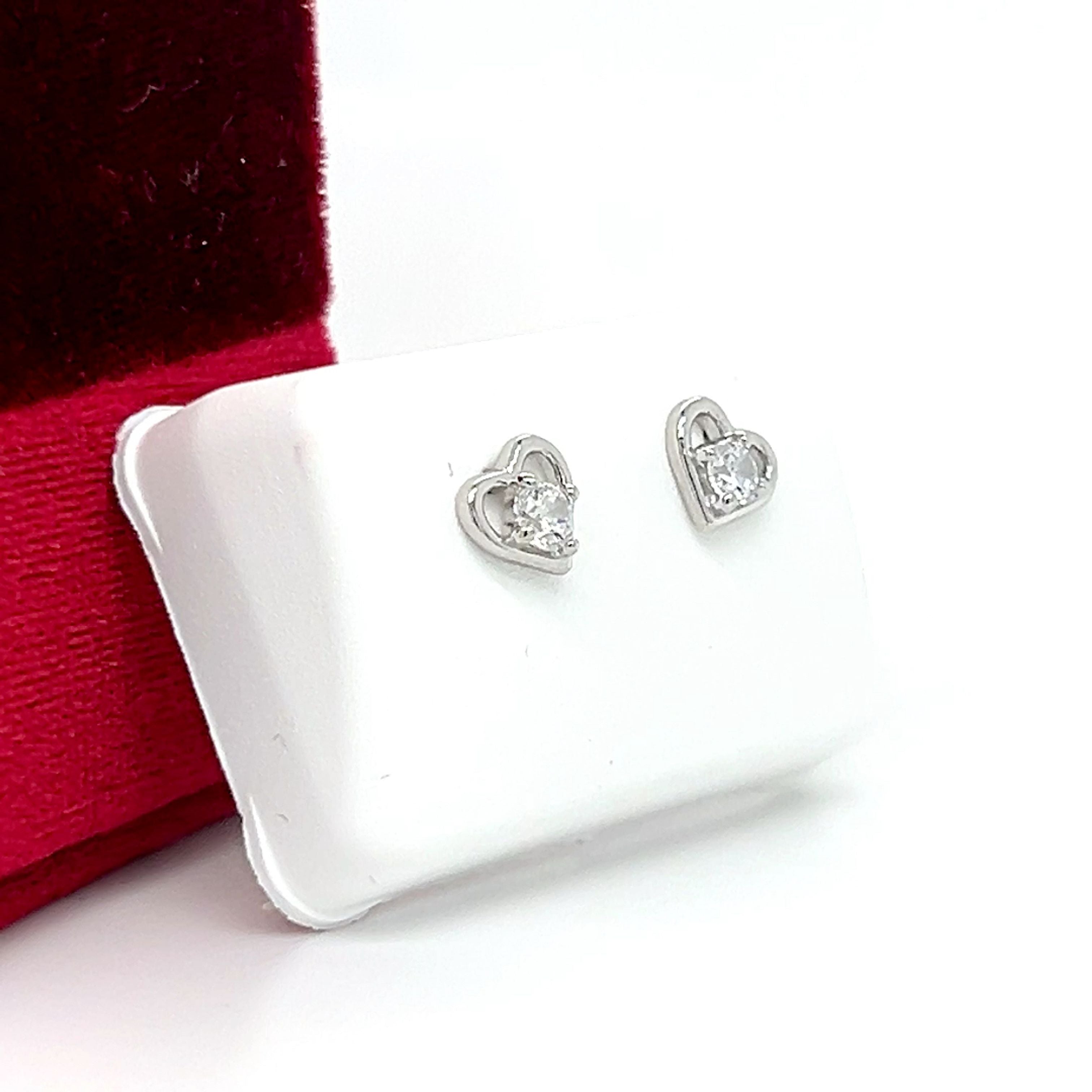 Silver April Birthstone Earrings with Open Heart Design, Little Girl Jewelry
