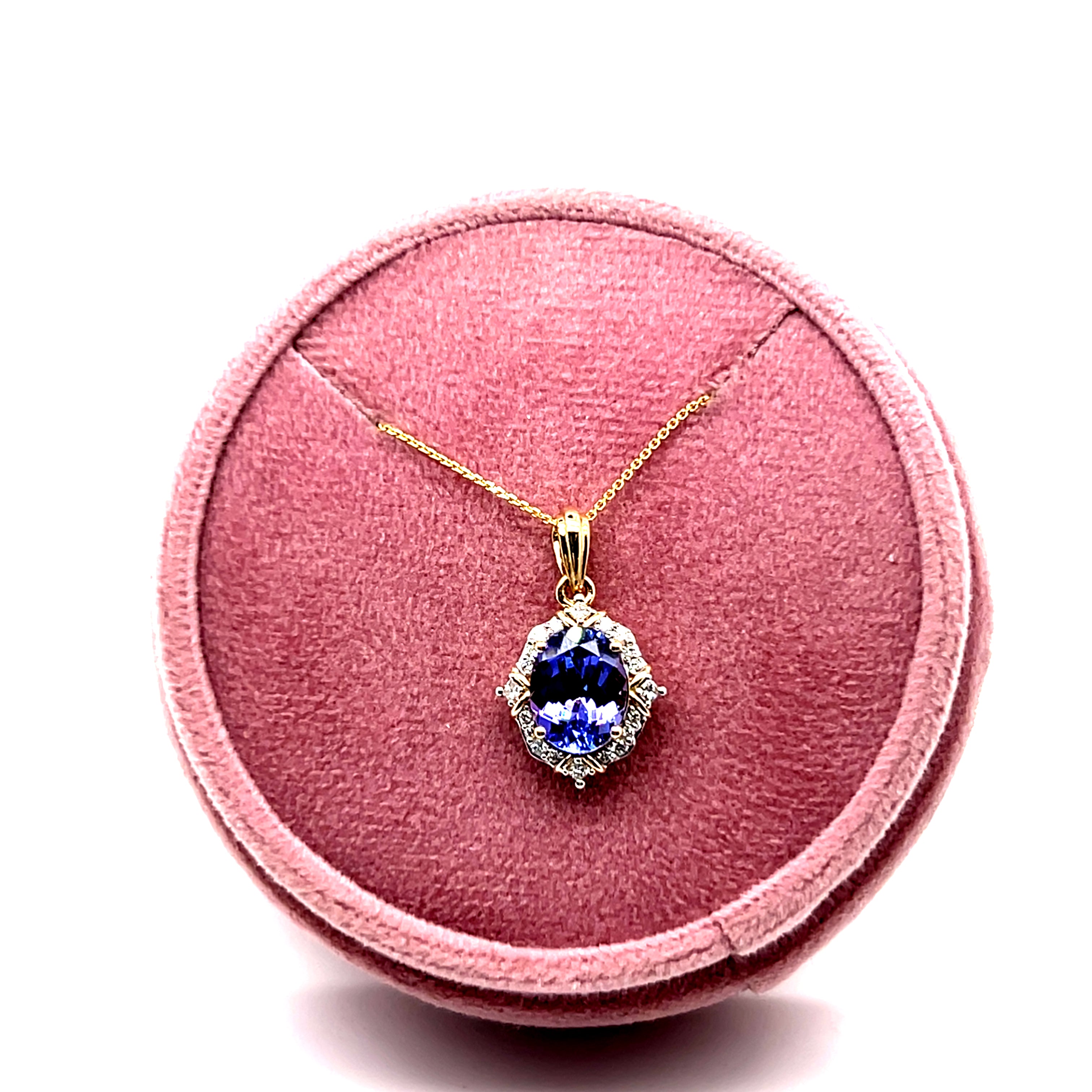 Yellow Gold Tanzanite and White Diamond Pendant