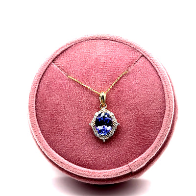 Yellow Gold Tanzanite and White Diamond Pendant