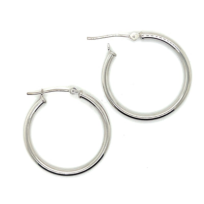14K White Gold Tubular Hoop Earrings