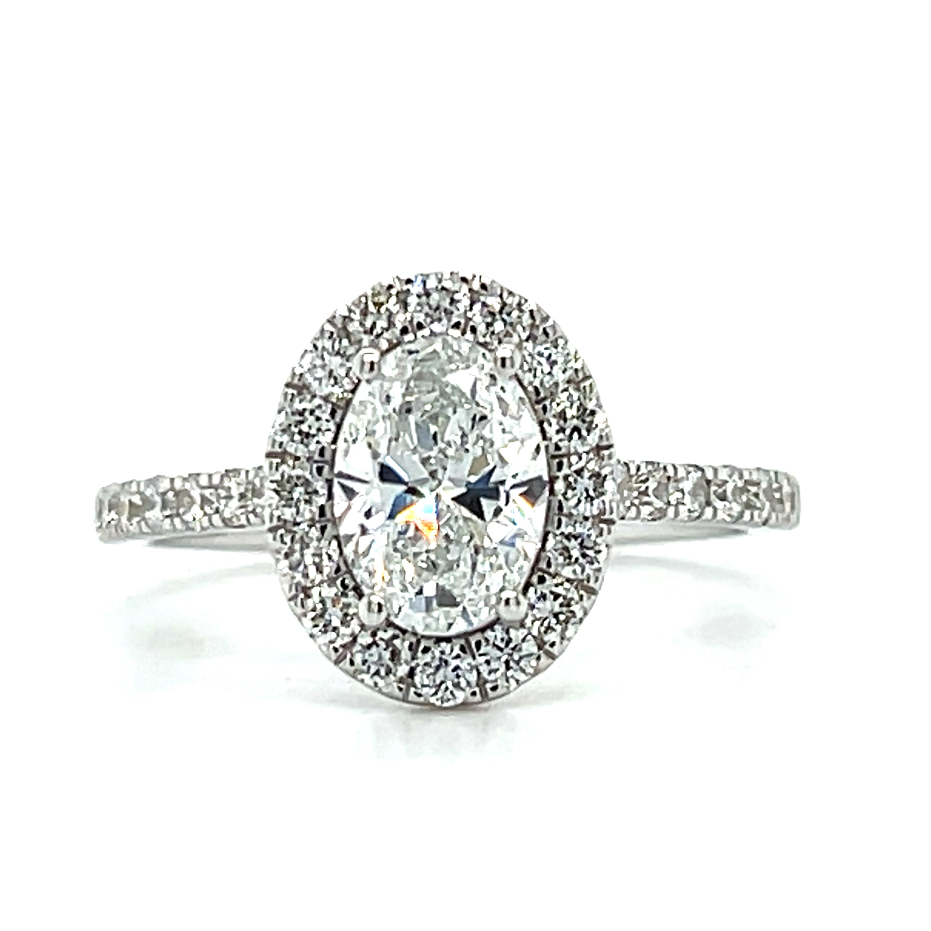14K White Gold 1.59 Carat Total Weight Lab Grown Diamond Oval Engagement Halo Ring