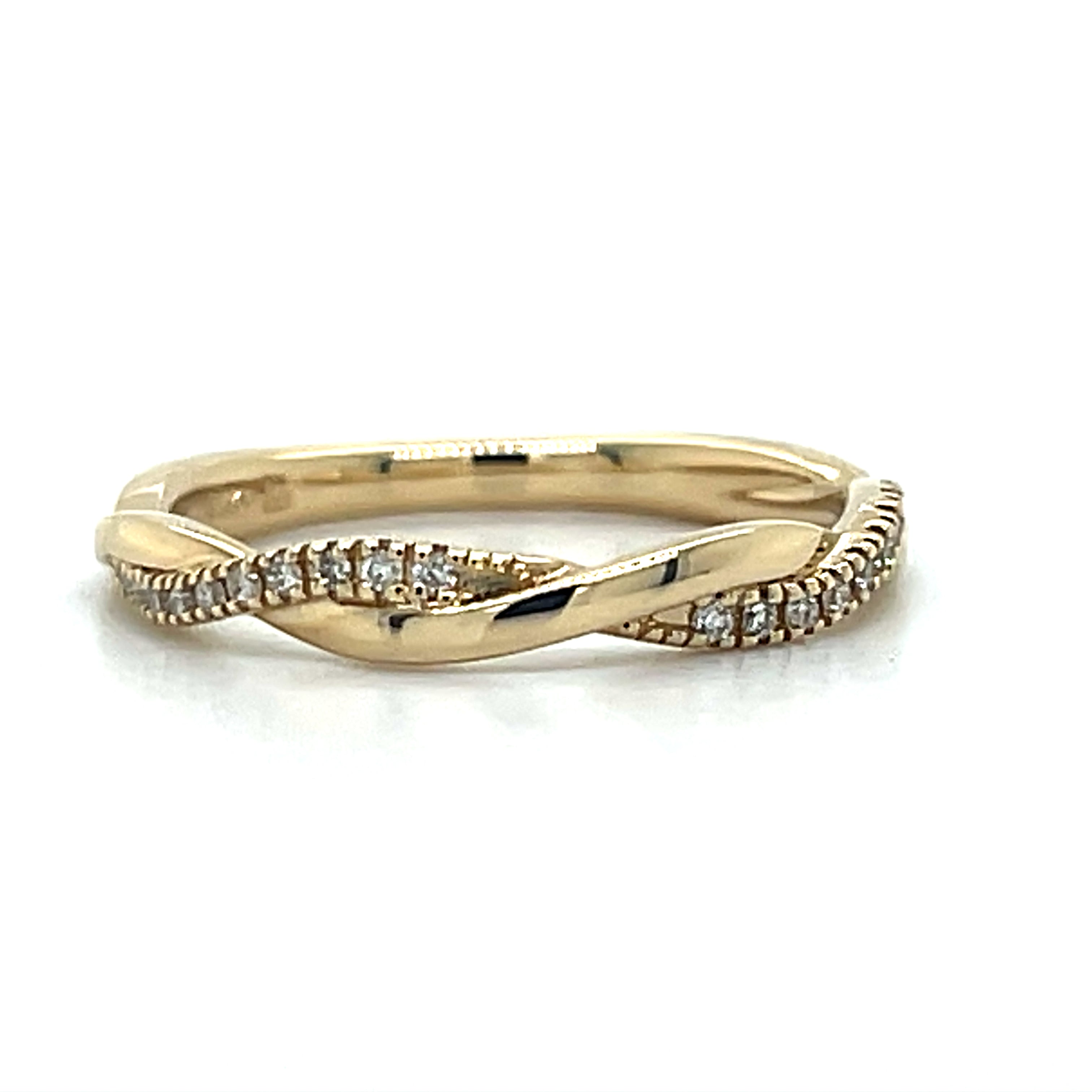 Yellow Gold Twisted Diamond Stackable Band Ring