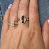 Yellow Gold Hexagon Amethyst and Diamond Ring