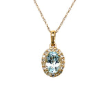Yellow Gold Oval Aquamarine and Diamond Pendant