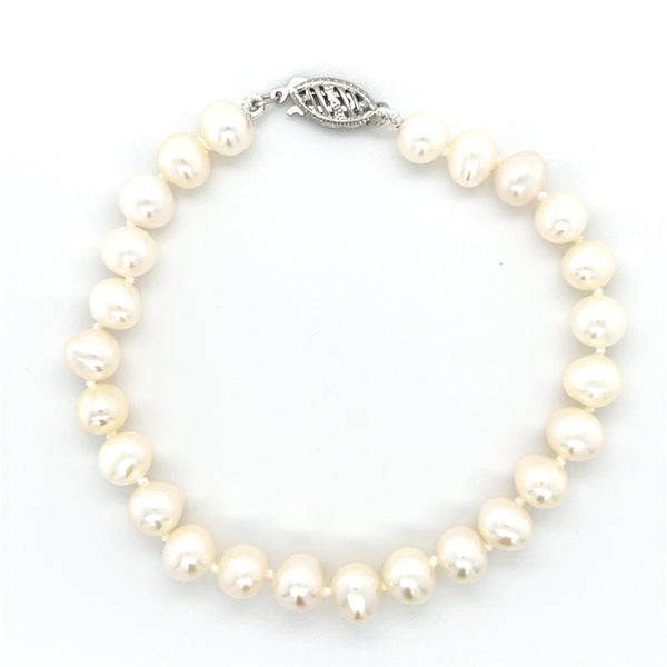 14K White Gold 6mm Freshwater Pearl Bracelet