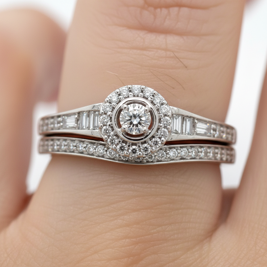 White Gold Diamond Bridal Engagement Ring Set
