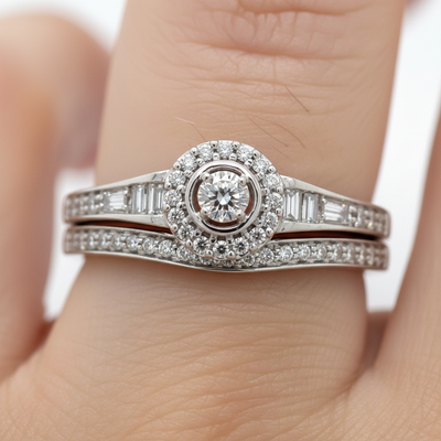 White Gold Diamond Bridal Engagement Ring Set