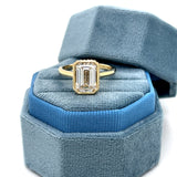 14K Yellow Gold 3.30 Carat Total Weight Lab Grown Diamond Hidden Halo Emerald Cut Engagement Ring