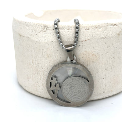 Stainless Steel Spanish Lord's Prayer Pendant with 24" Chain