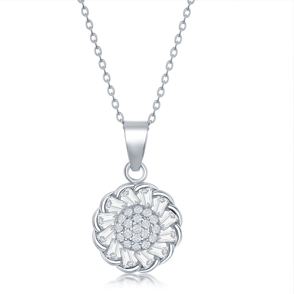 Silver Cubic Zirconia Flower Design Necklace