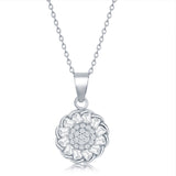 Silver Cubic Zirconia Flower Design Necklace