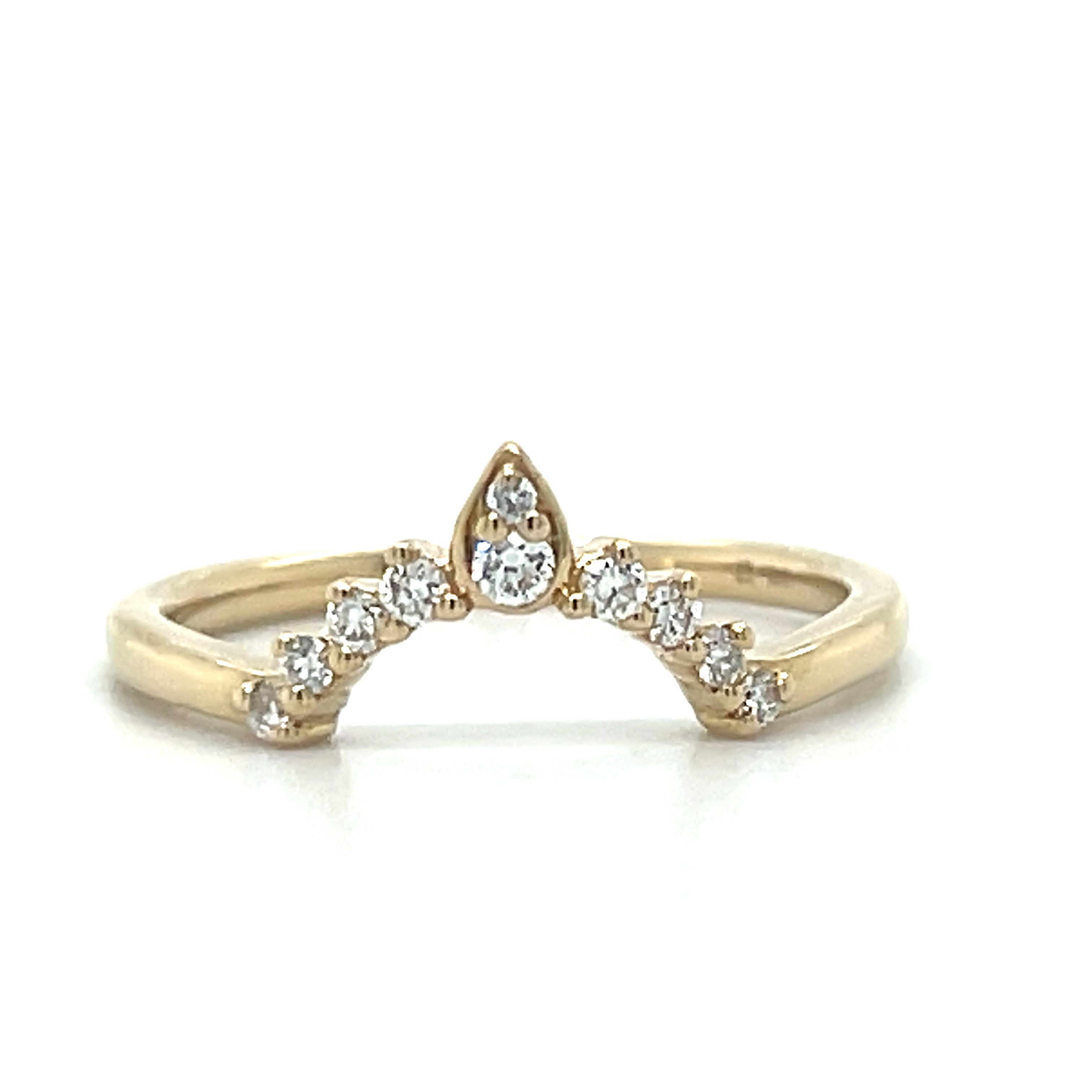 Yellow Gold Round Diamond Contour Chevron Wedding Anniversary Stackable Fashion Ring