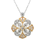 14K Yellow and White Gold 2.5g 1/3 Carat Total Weight Natural Diamond Milgrain Vintage Inspired Pendant with Chain