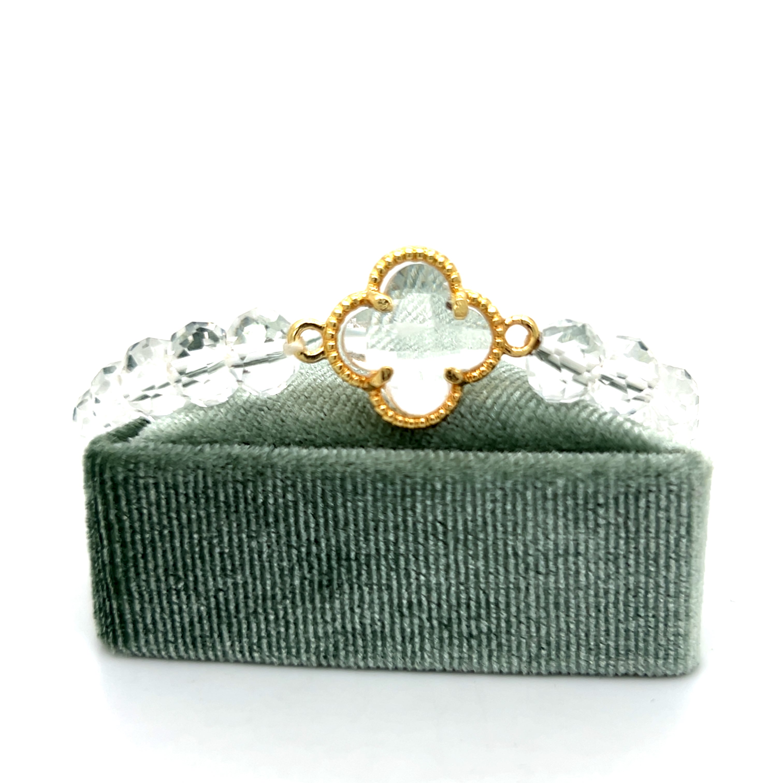 Sterling Silver Yellow Gold Plated White Clover Stretch Bracelet