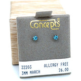 3mm March Allergy Free Earrings
