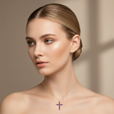 14K Yellow Gold Violet Jade Cross Pendant Necklace