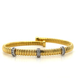 Silver Yellow Gold Plated Thin Three Station Flex Bangle with 0.12CTW Diamonds