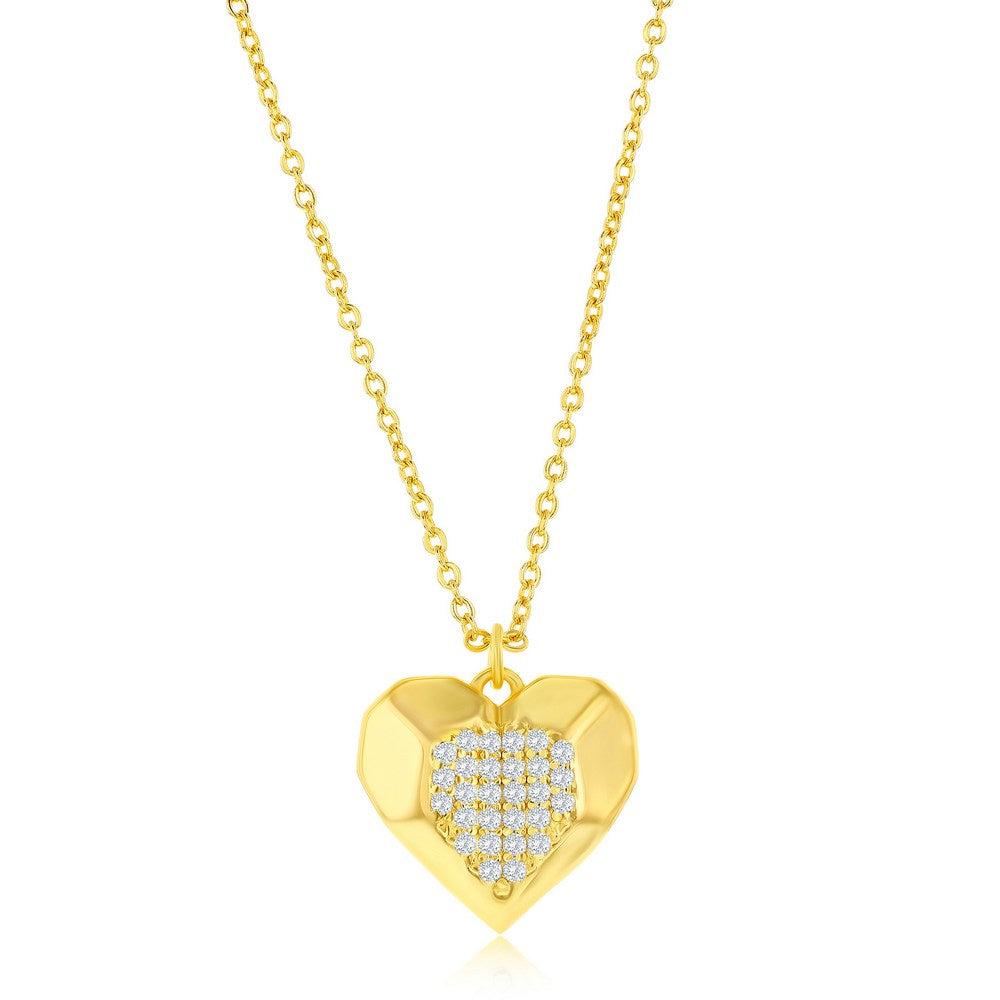 Silver Gold Plated Center Pavé Cubic Zirconia Heart Necklace