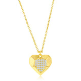 Silver Gold Plated Center Pavé Cubic Zirconia Heart Necklace