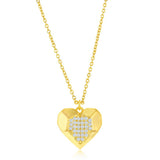 Sterling Silver Gold Plated Center Pavé Cubic Zirconia Heart Necklace