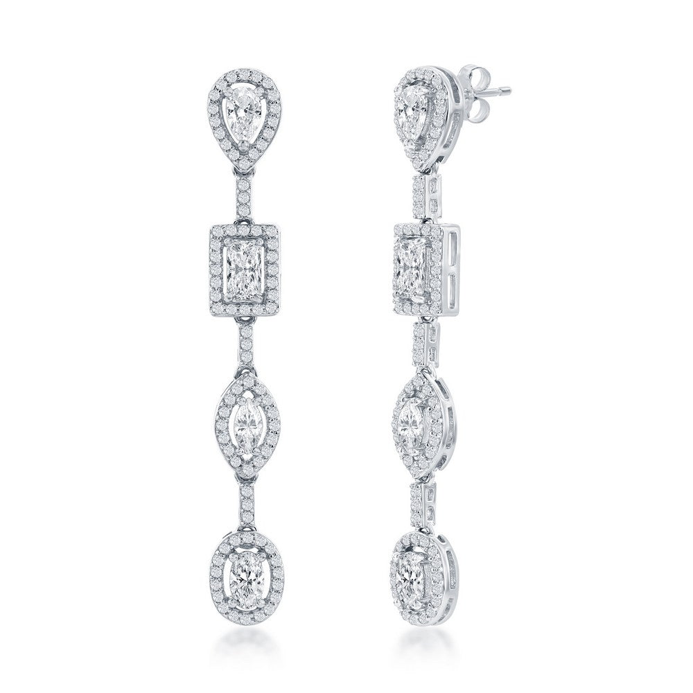 Silver Multi-Shaped Cubic Zirconia Dangle Earrings