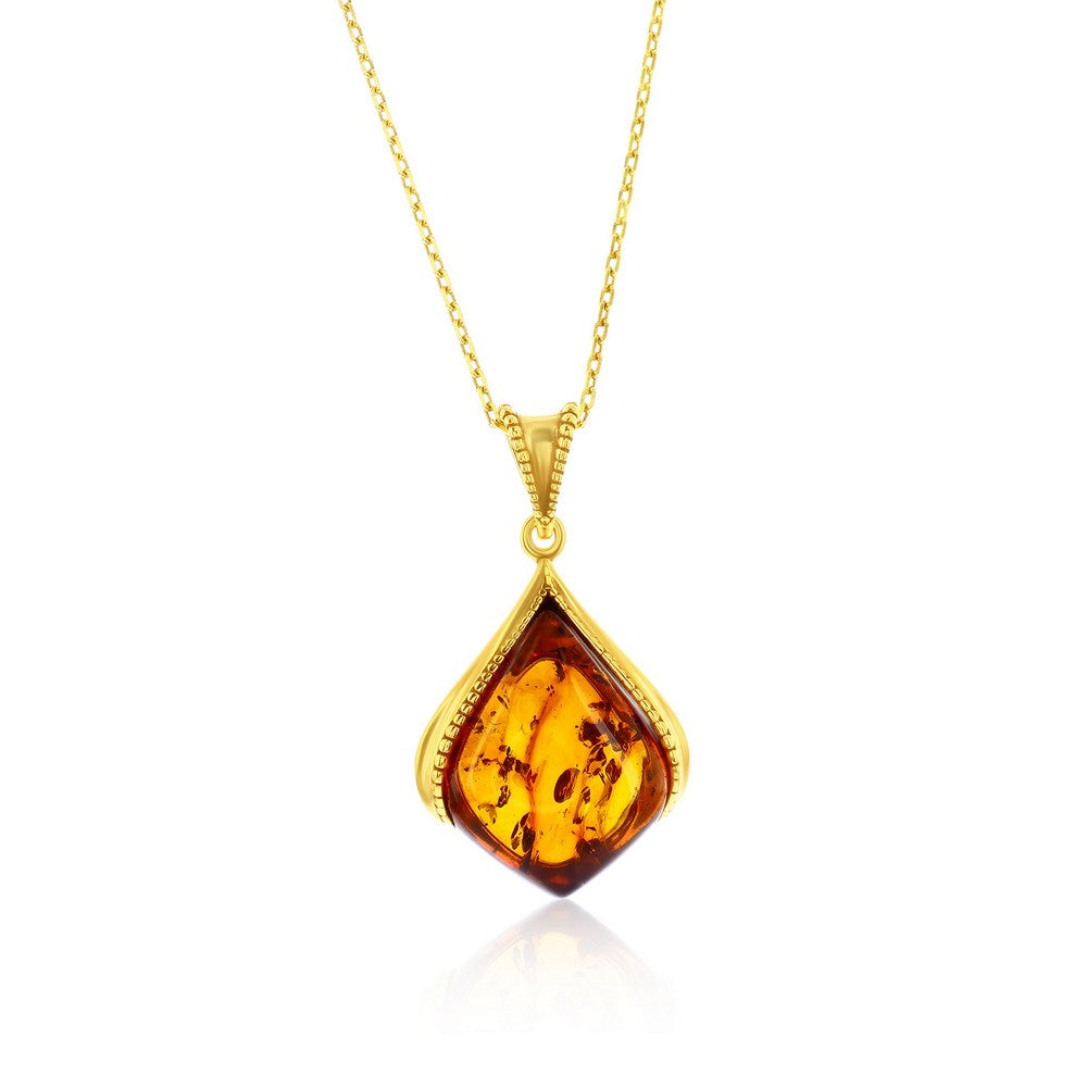 Silver Gold Plated Amber Marquise Pendant