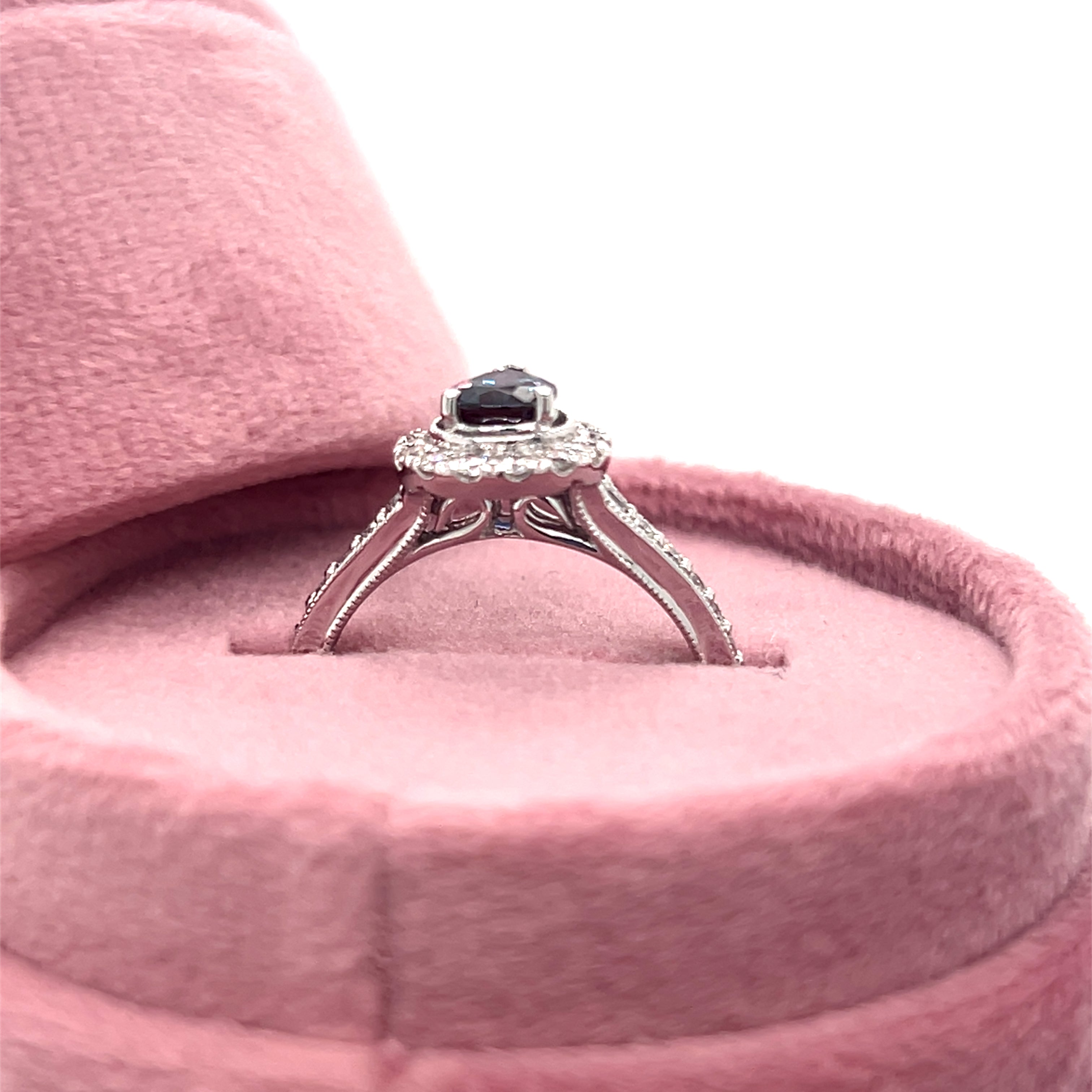 14K White Gold Pear-Shaped Created Alexandrite and Round Diamond Pear-Shaped Ring