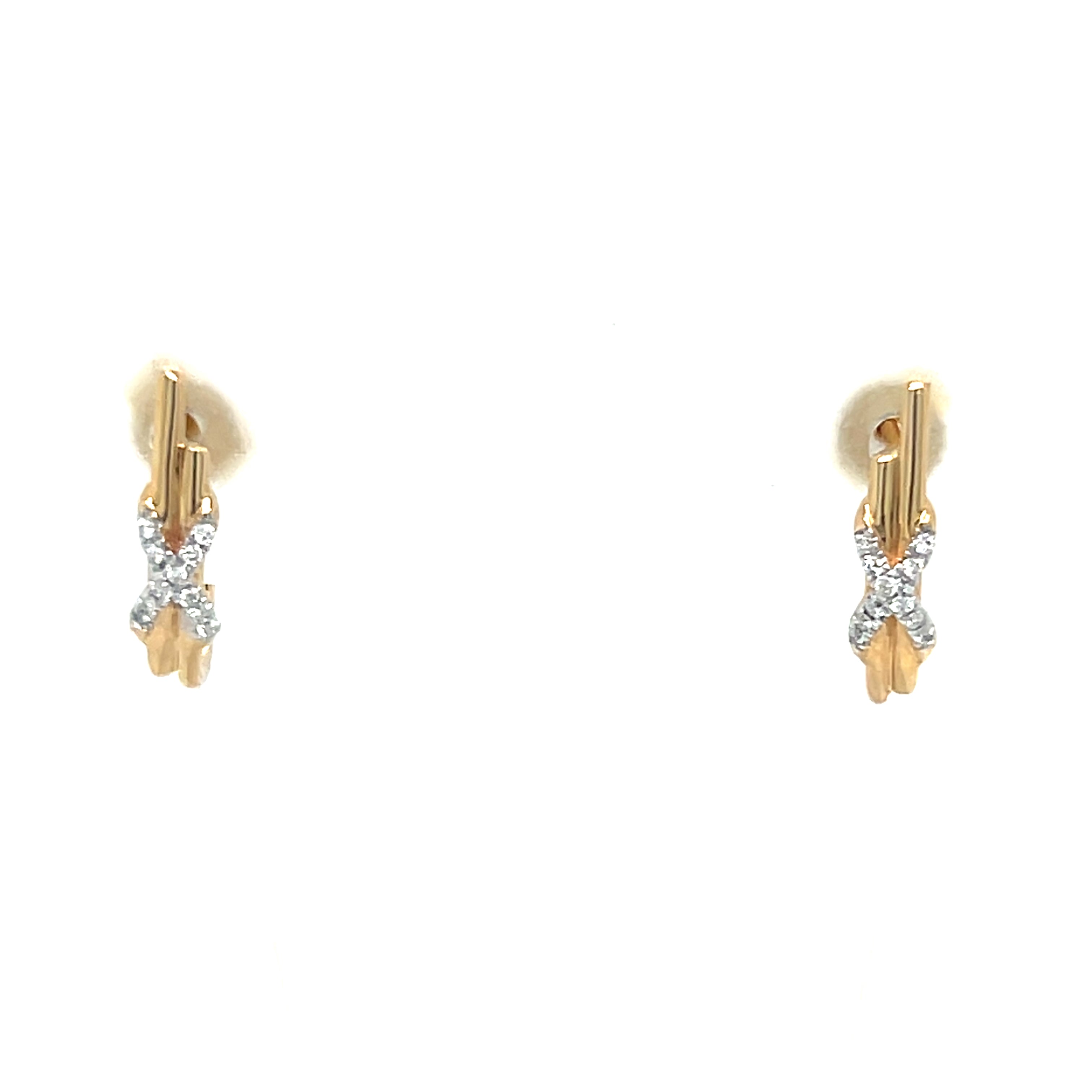 Yellow Gold Diamond "X" J-Hoop Earrings
